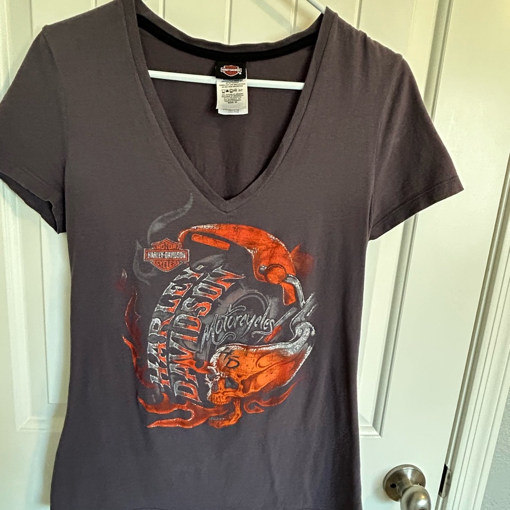 Harley-Davidson Charcoal and Orange V-Neck Tee